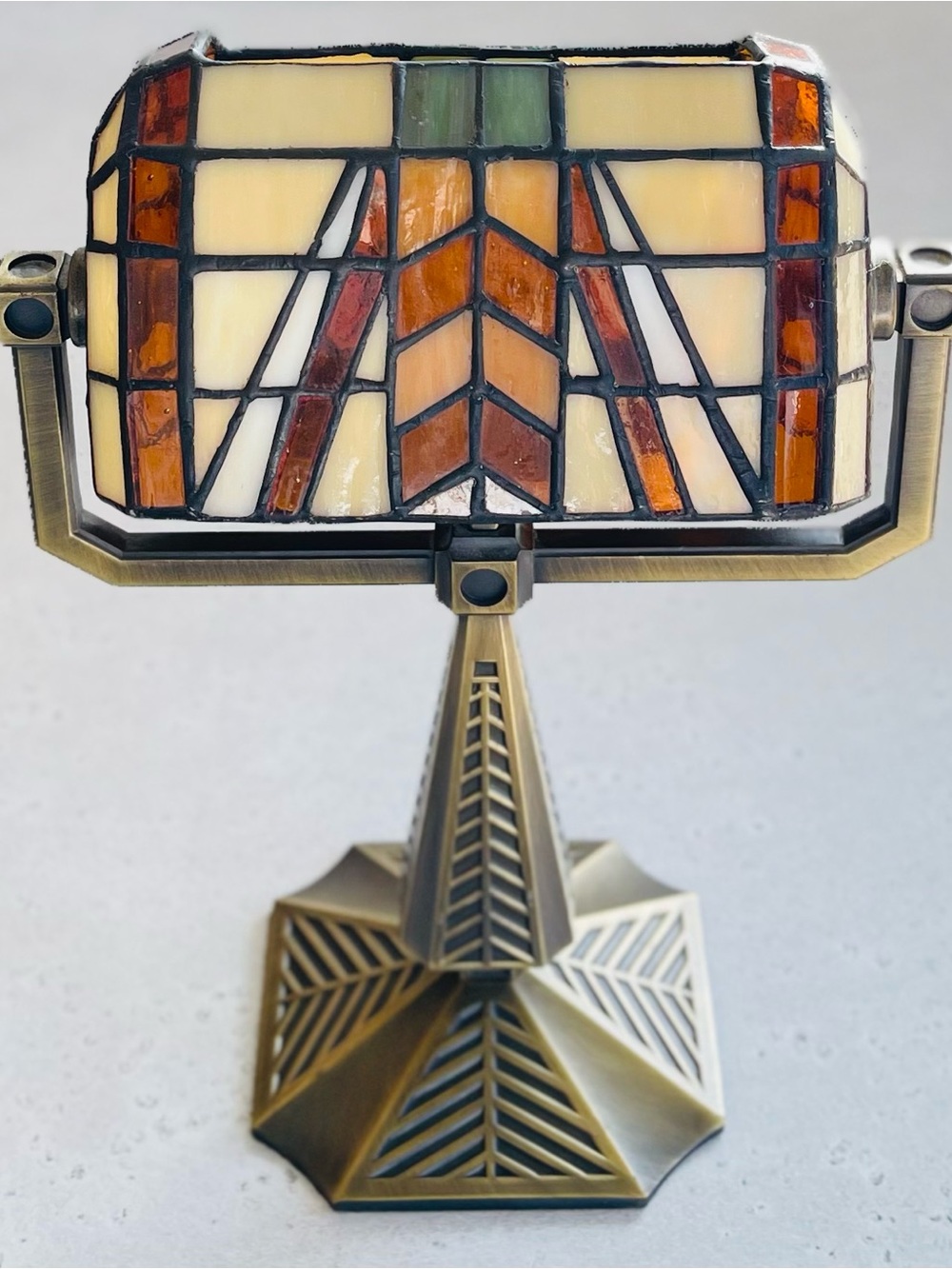 PartyLite Stained Glass Bankers Art Deco Style Double Tealight Holder Desk Lamp